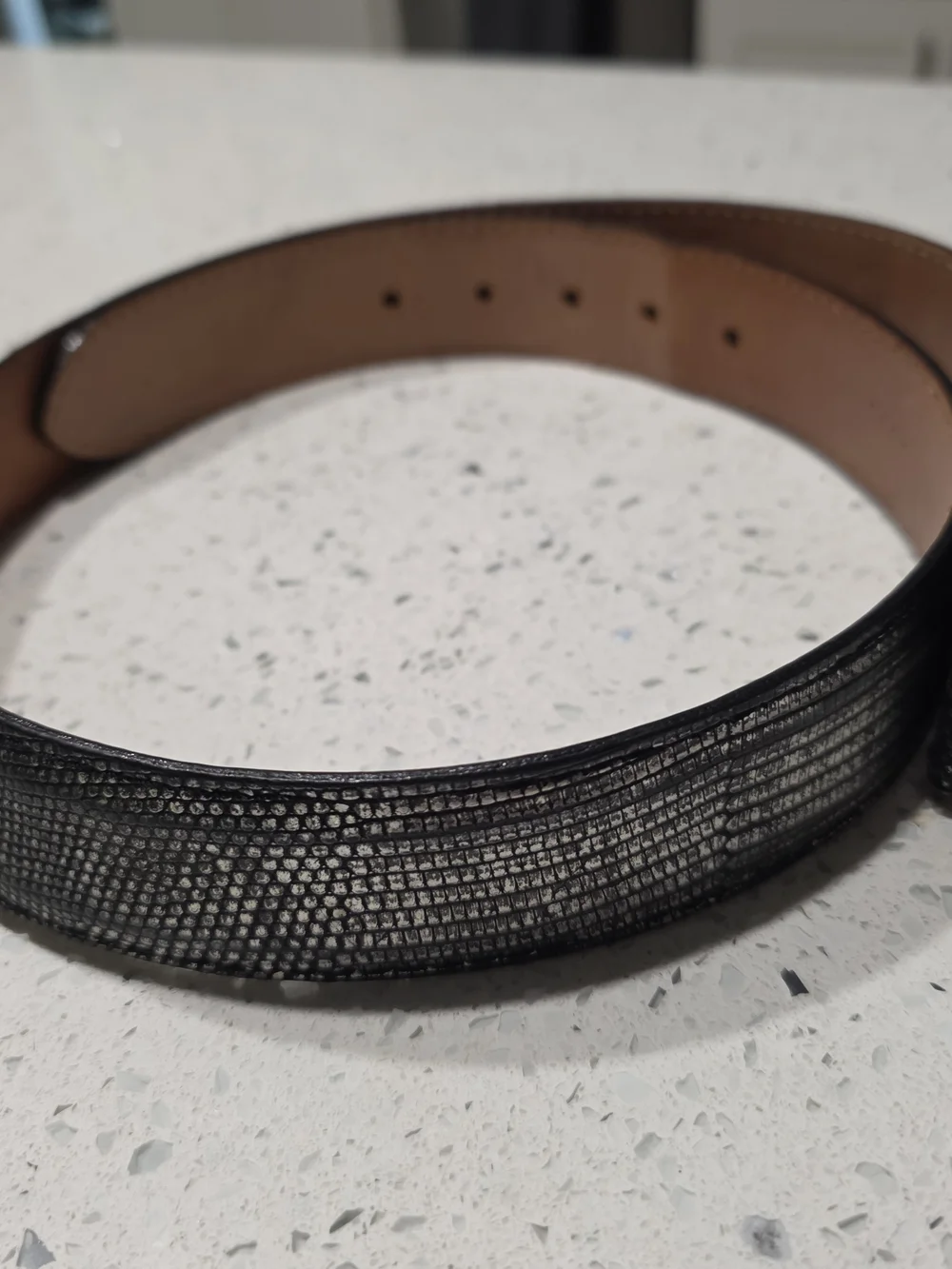 Mens Black & PEWTER LIZARD  Leather Belt